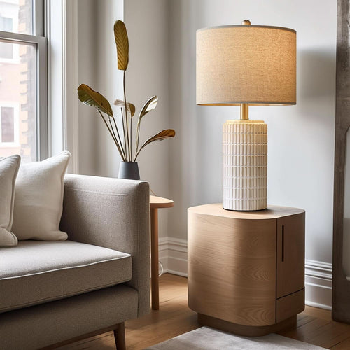 23 Inch Modern Ceramic Table Lamps Set Of 2 White And Beige