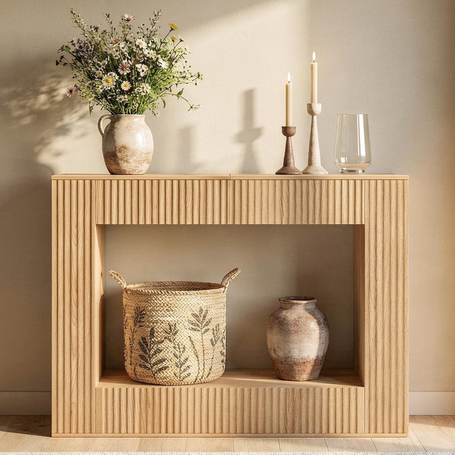 Natural 47.2 Inches Entryway Console Table Storage