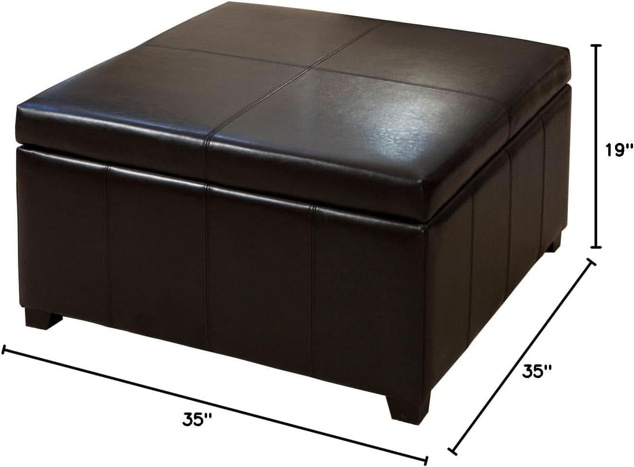 Forrester Brown Leather Storage Ottoman 35x35x19 Inches