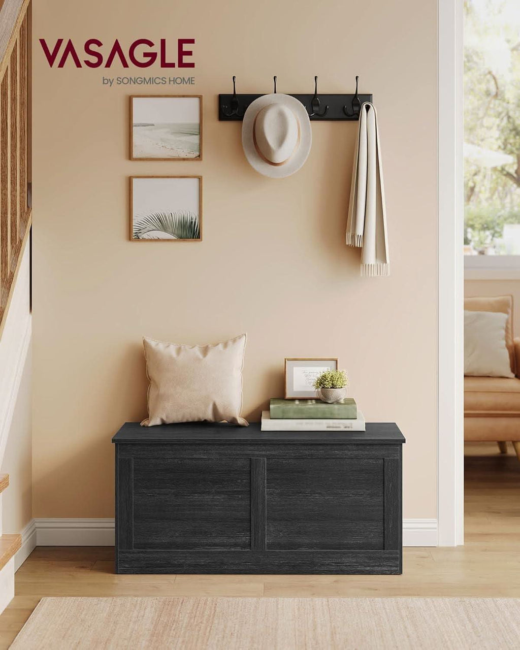Charcoal Gray Storage Bench With 39 Inches Capacity