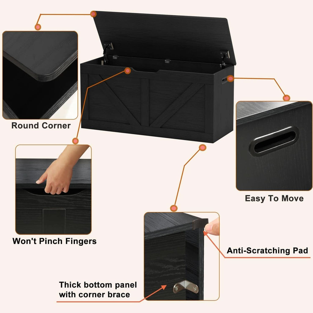 Black 39.4 Inches Premium Solid Wood Entryway Storage Bench