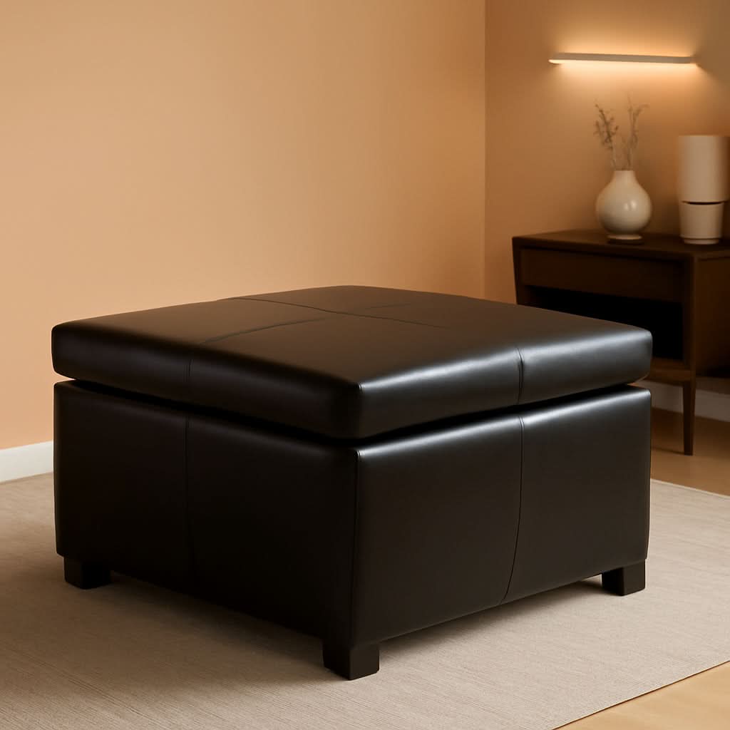 Forrester Brown Leather Storage Ottoman 35x35x19 Inches