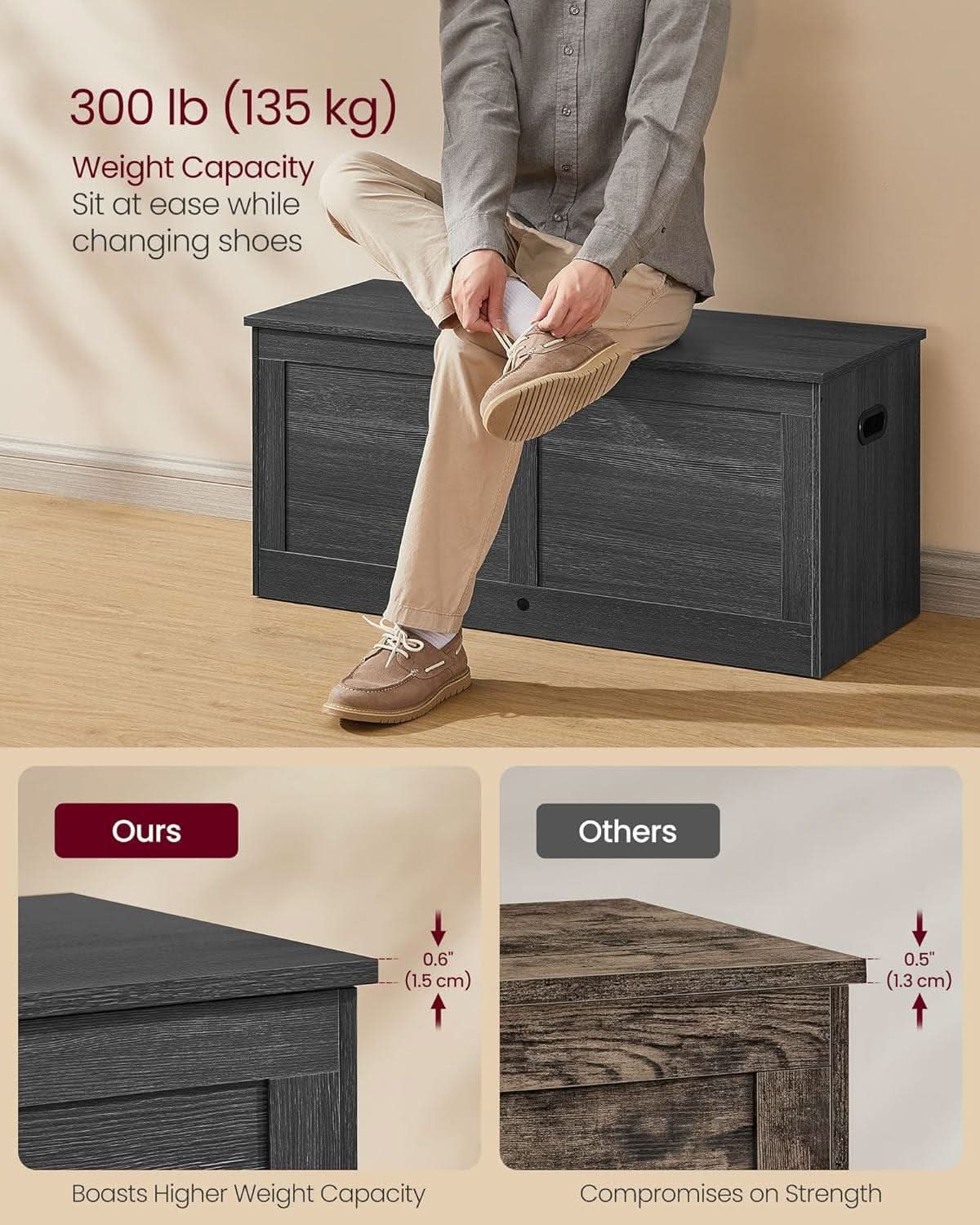 Charcoal Gray Storage Bench With 39 Inches Capacity