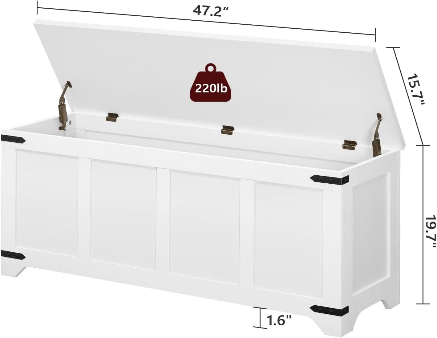 Premium White Storage Chest 47.2 Inches Contemporary