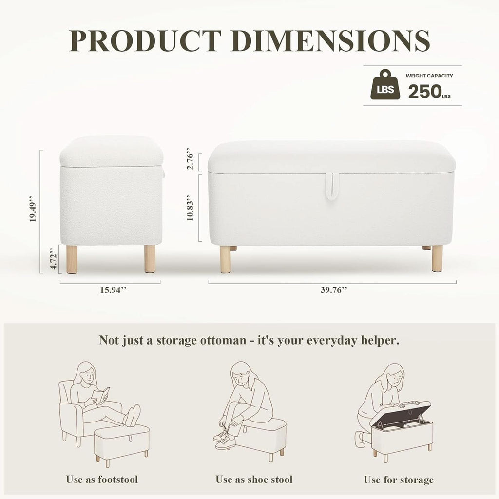 Cream Storage Ottoman Bench With Hidden Compartments