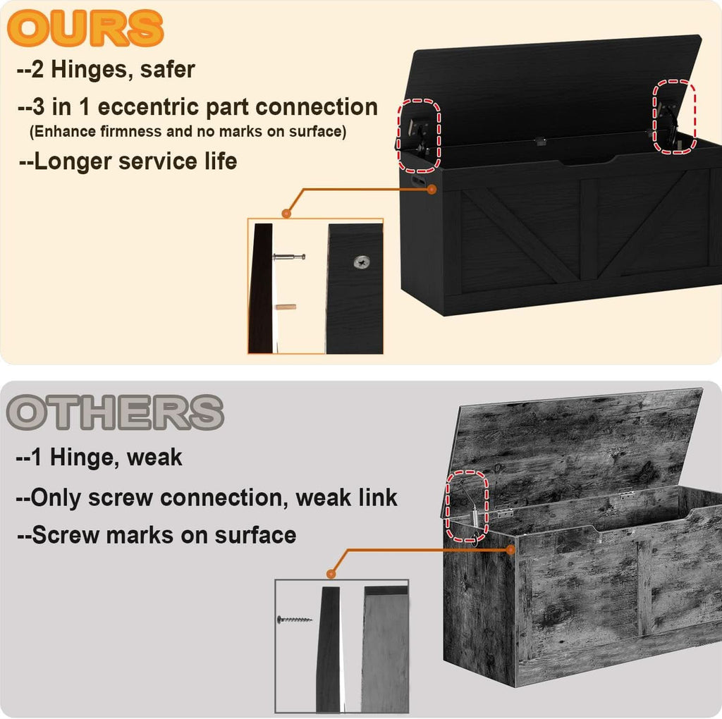 Black 39.4 Inches Premium Solid Wood Entryway Storage Bench