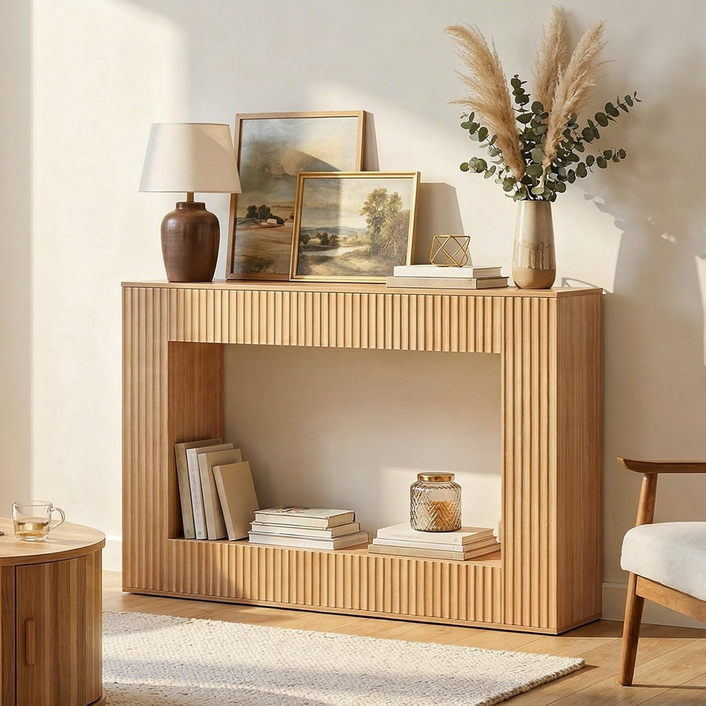 Natural 47.2 Inches Entryway Console Table Storage