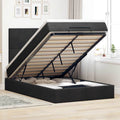 NNEVL Ottoman Bed with Mattresses & LEDs Dark Grey King Single Velvet