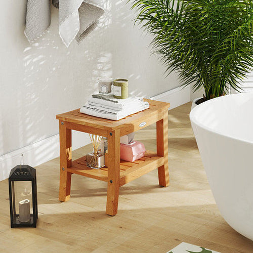 20 Inches Non-slip Shower Bench with Storage Shelf and Curved Top