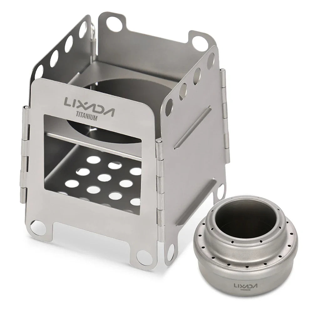 NNEOBA Folding Wood Stove with Mini Alcohol Stove Silver