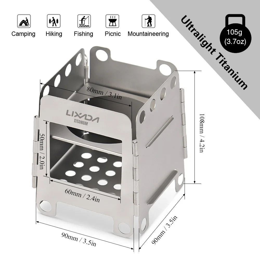 NNEOBA Folding Wood Stove with Mini Alcohol Stove Silver