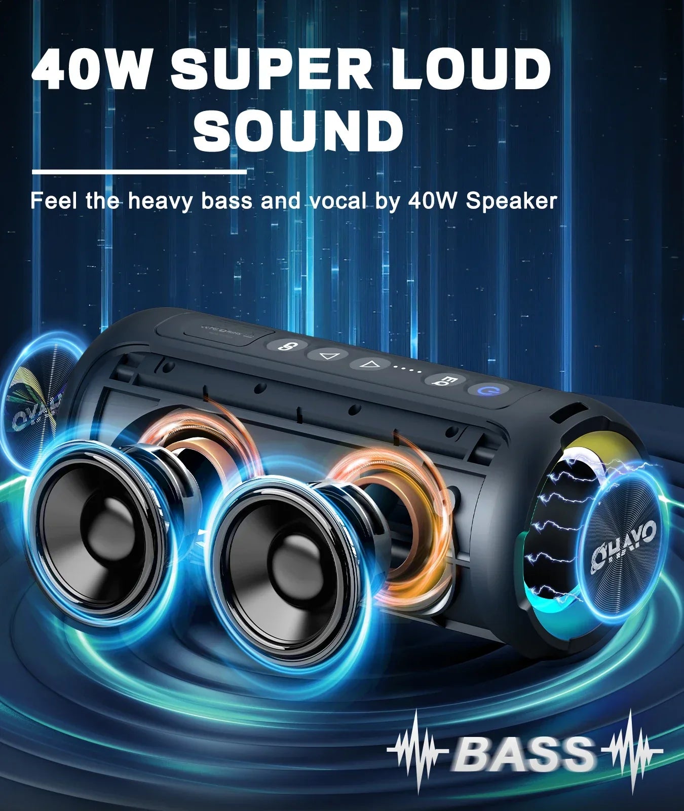 Bluetooth Speaker 40W Stereo Sound Black