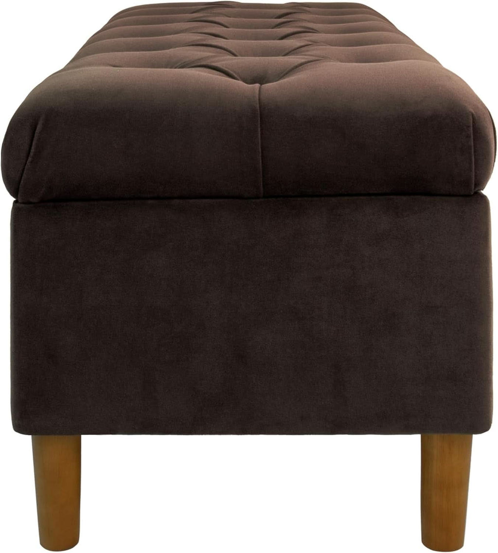 Tufted Storage Ottoman Bench Chocolate Brown Velvet