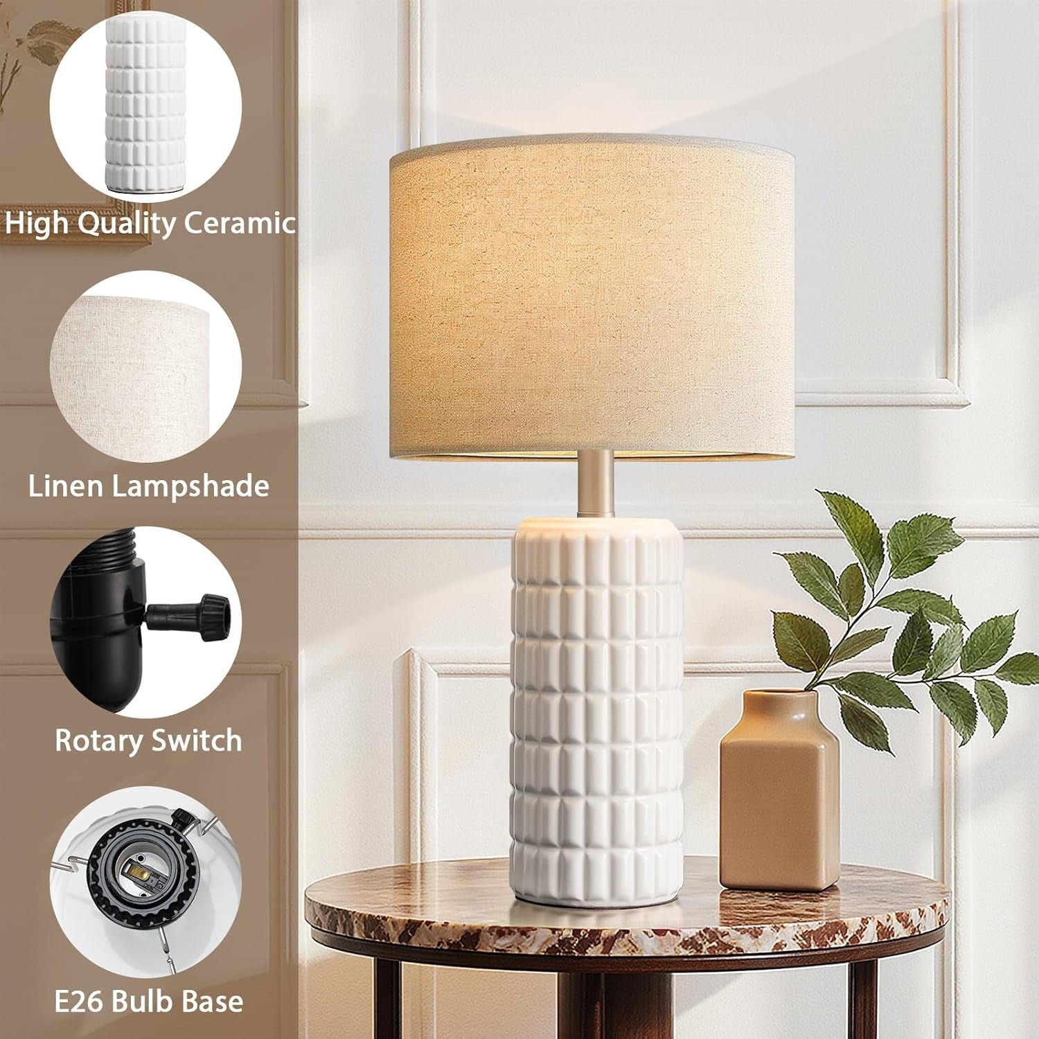 23 Inch Beige Ceramic Porcelain Table Lamps Set Of Two