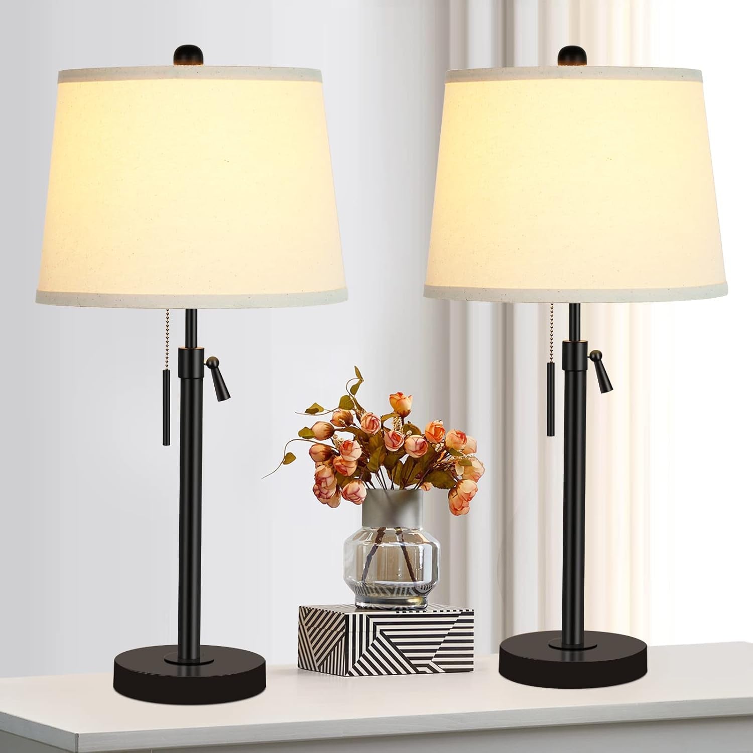 Bedside Table Lamps Jet Black Height Adjustable Modern