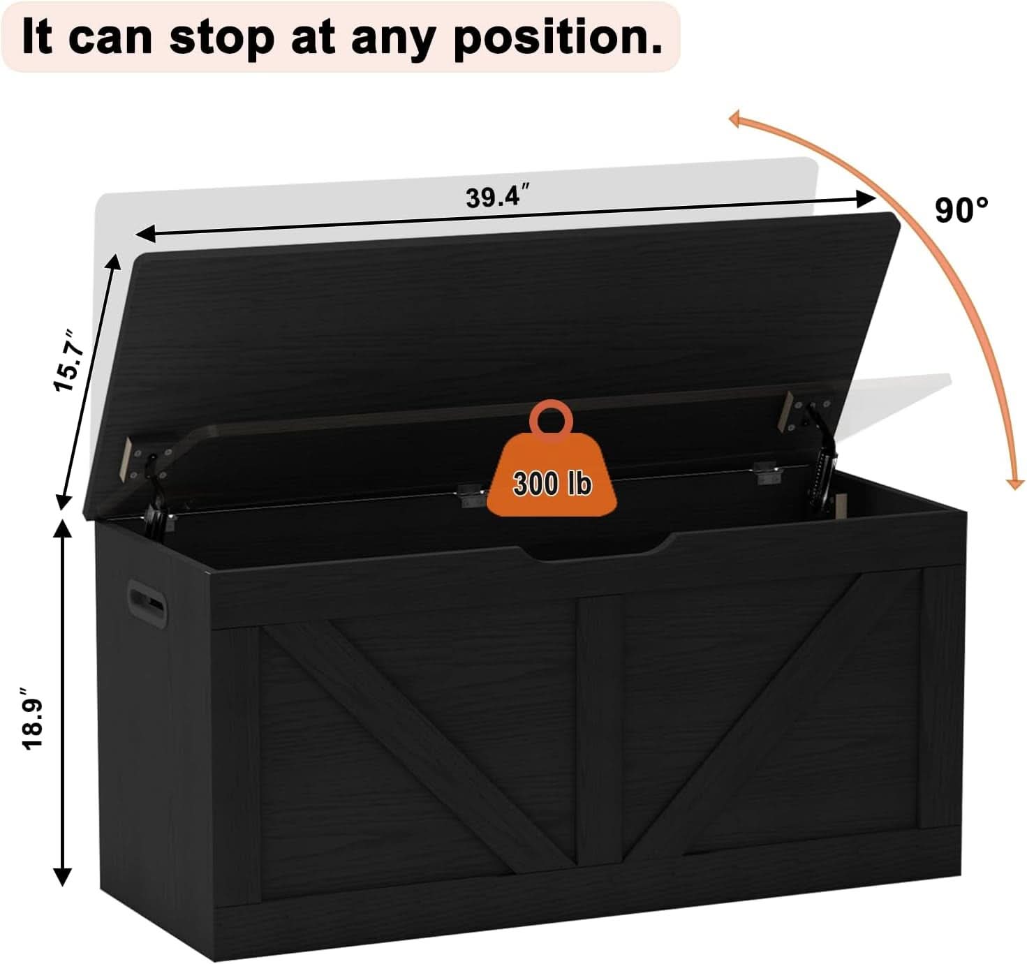 Black 39.4 Inches Premium Solid Wood Entryway Storage Bench