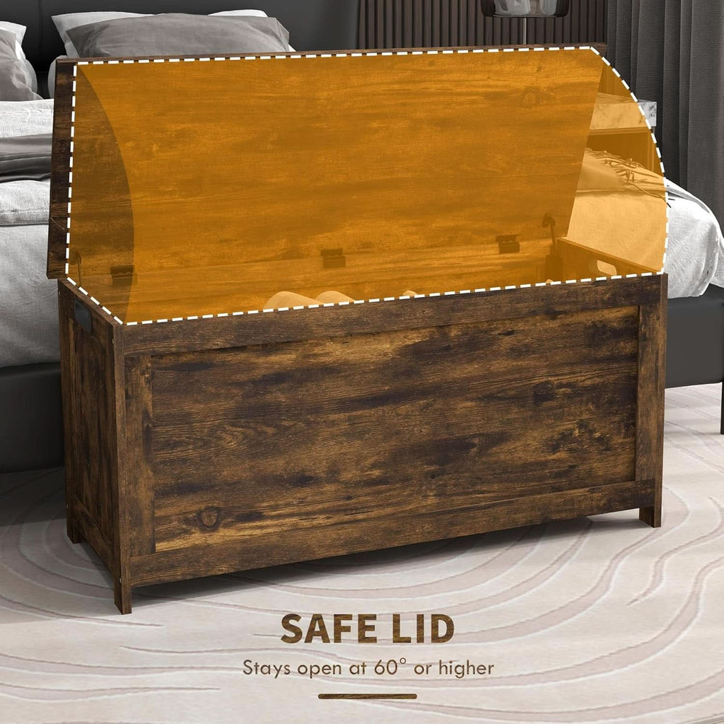Executive Rustic Brown Storage Bench Double Hinges
