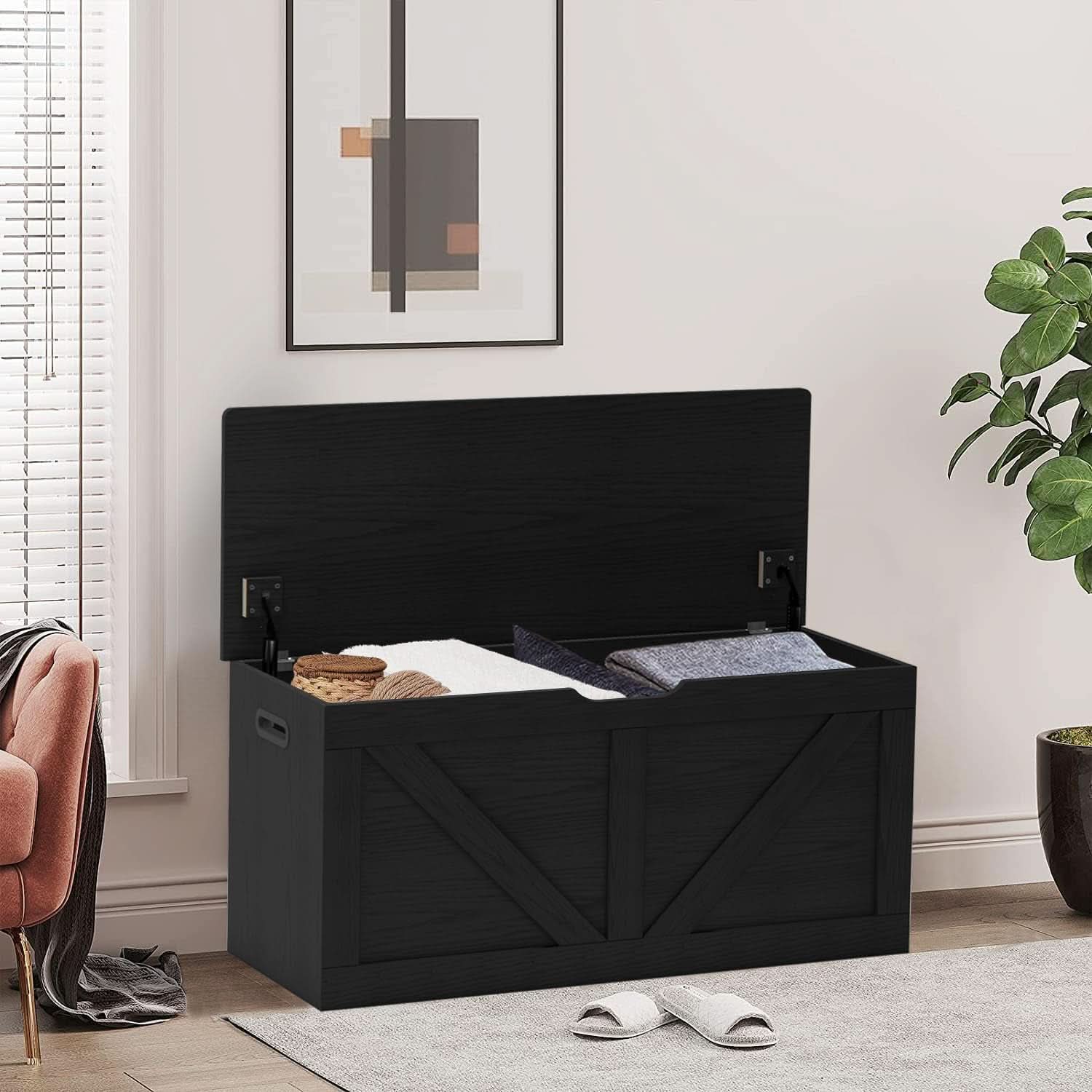 Black 39.4 Inches Premium Solid Wood Entryway Storage Bench