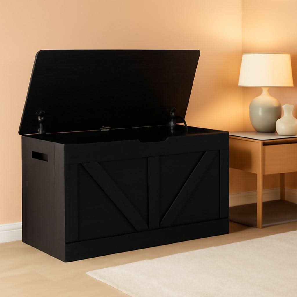 Black 39.4 Inches Premium Solid Wood Entryway Storage Bench