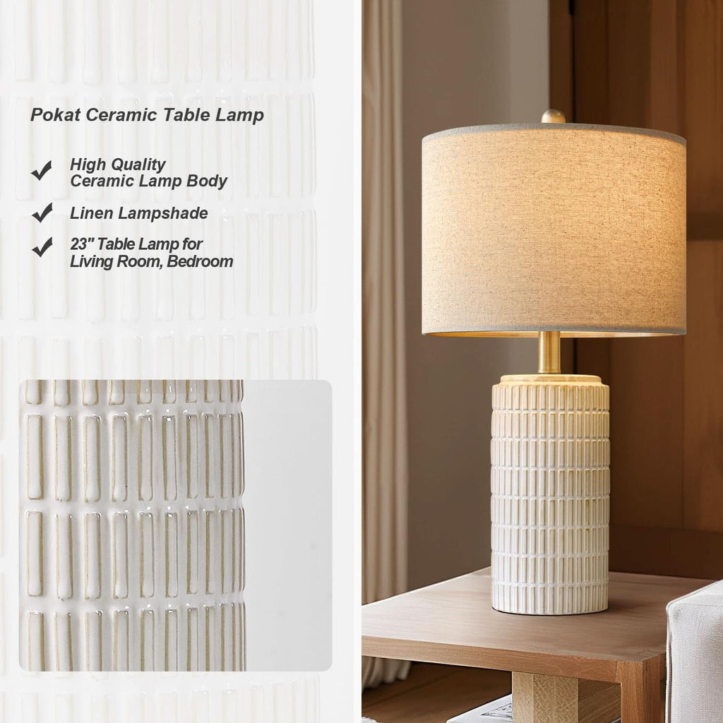 23 Inch Modern Ceramic Table Lamps Set Of 2 White And Beige