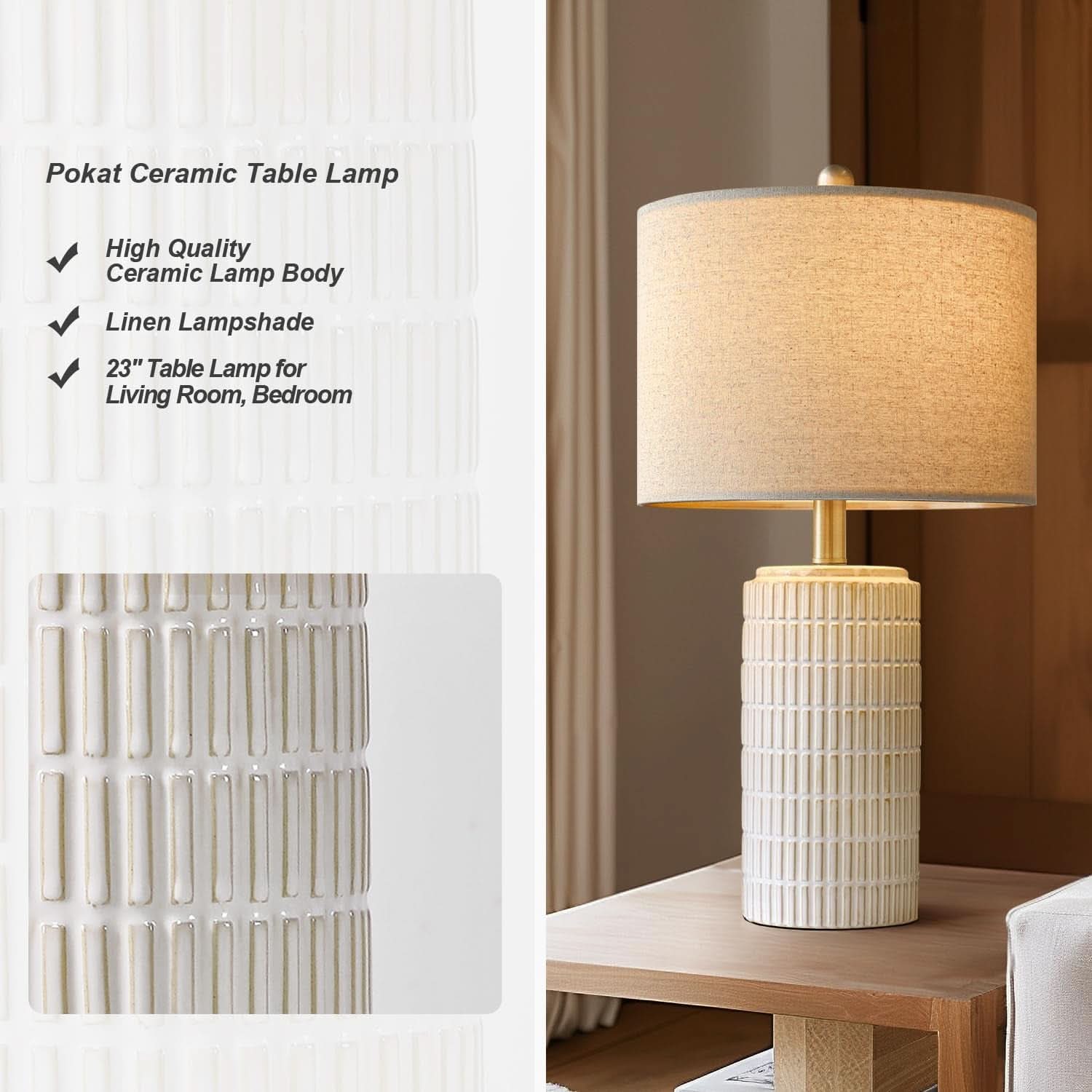 23 Inch Modern Ceramic Table Lamps Set Of 2 White And Beige