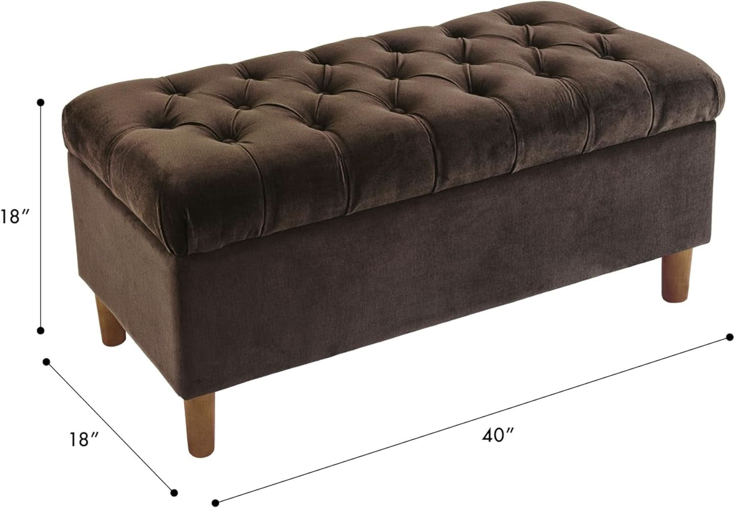 Tufted Storage Ottoman Bench Chocolate Brown Velvet